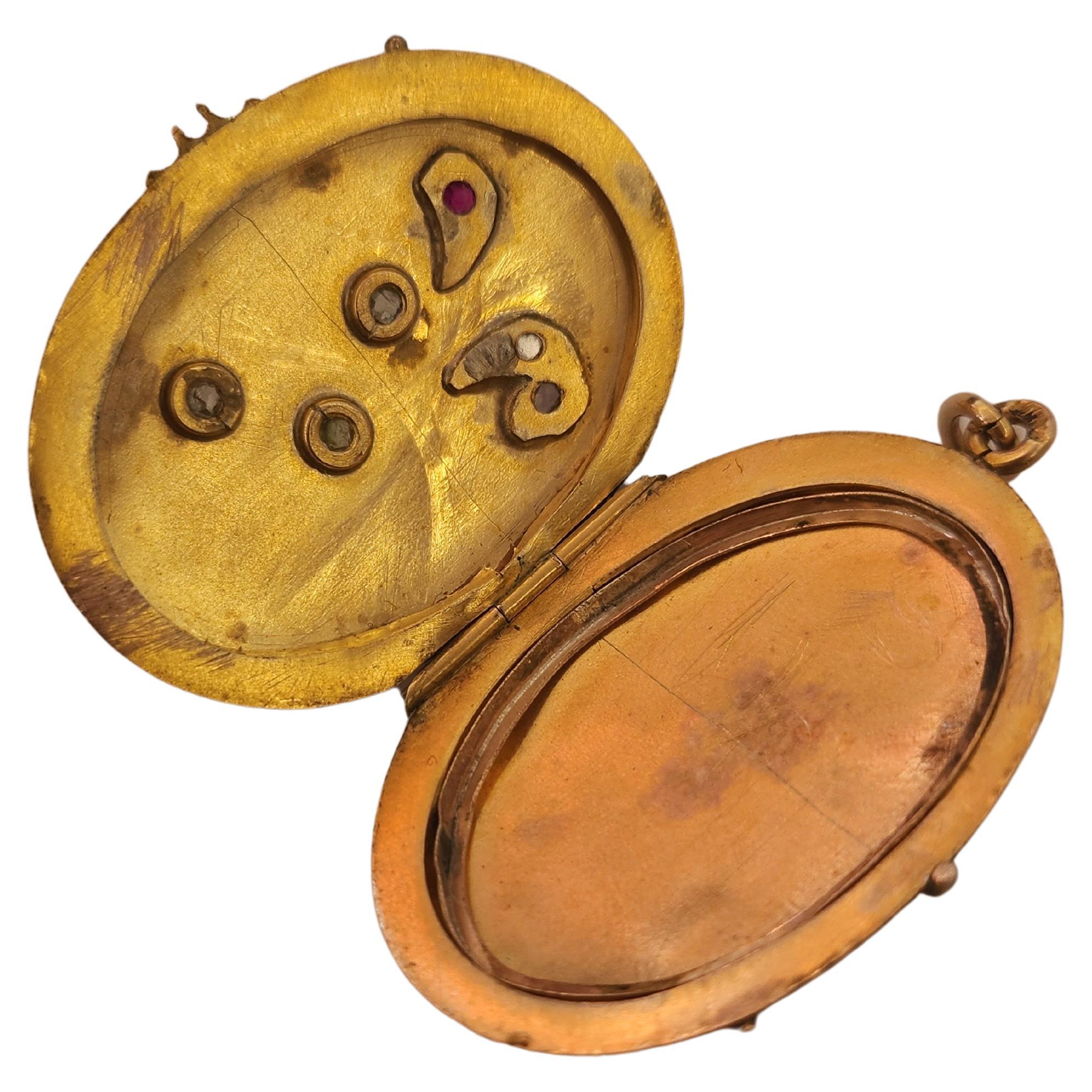 Antique Russian Demantoid Gold Locket Pendant For Sale 3