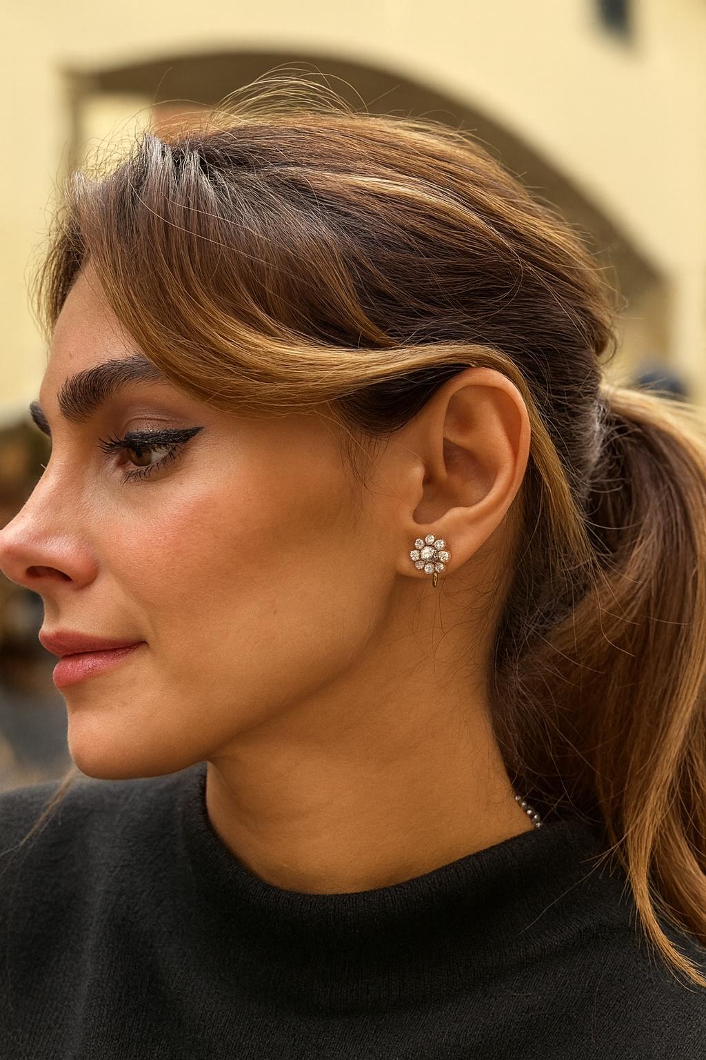 Boucles d'oreilles anciennes en or 14k avec diamants taille vieille mine russes en vente 2