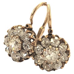Antique 14k Gold Russian Old Mine Cut Diamond Earrings