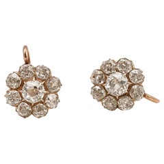 Boucles d'oreilles anciennes en or 14k avec diamants taille vieille mine russes