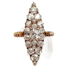 Antique Old Mine Cut Diamond Russian Gold Ring