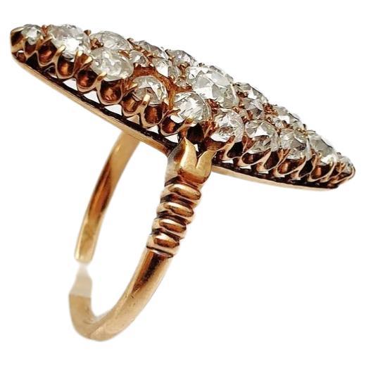 Women's Antique Old Mine Cut Diamond Russian Gold Ring  For Sale