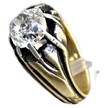 Antique Old Mine Cut Diamond Russian Gold Solitaire Ring For Sale 5