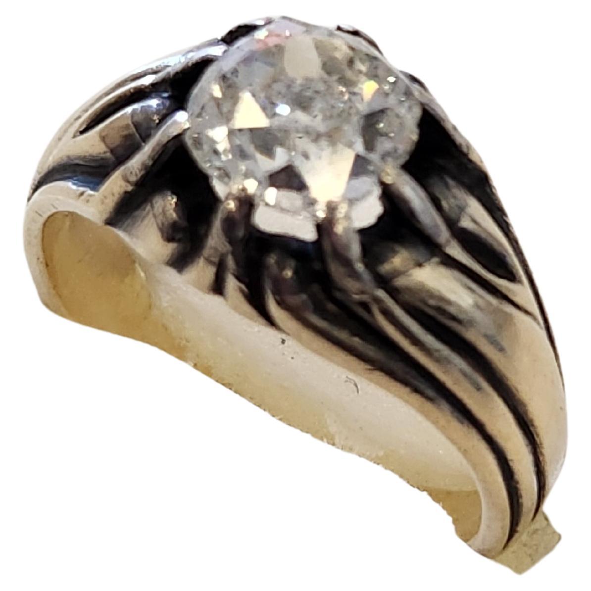 Antique Old Mine Cut Diamond Russian Gold Solitaire Ring For Sale 3