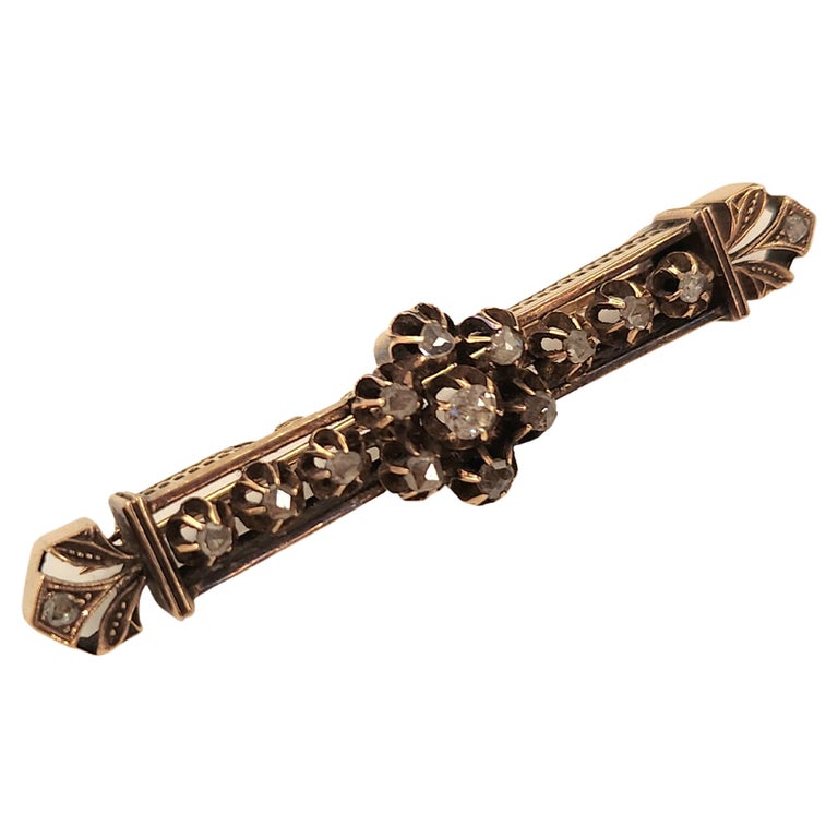 Antique 14k Gold Russian Rose Cut Diamond Brooch For Sale at 1stDibs