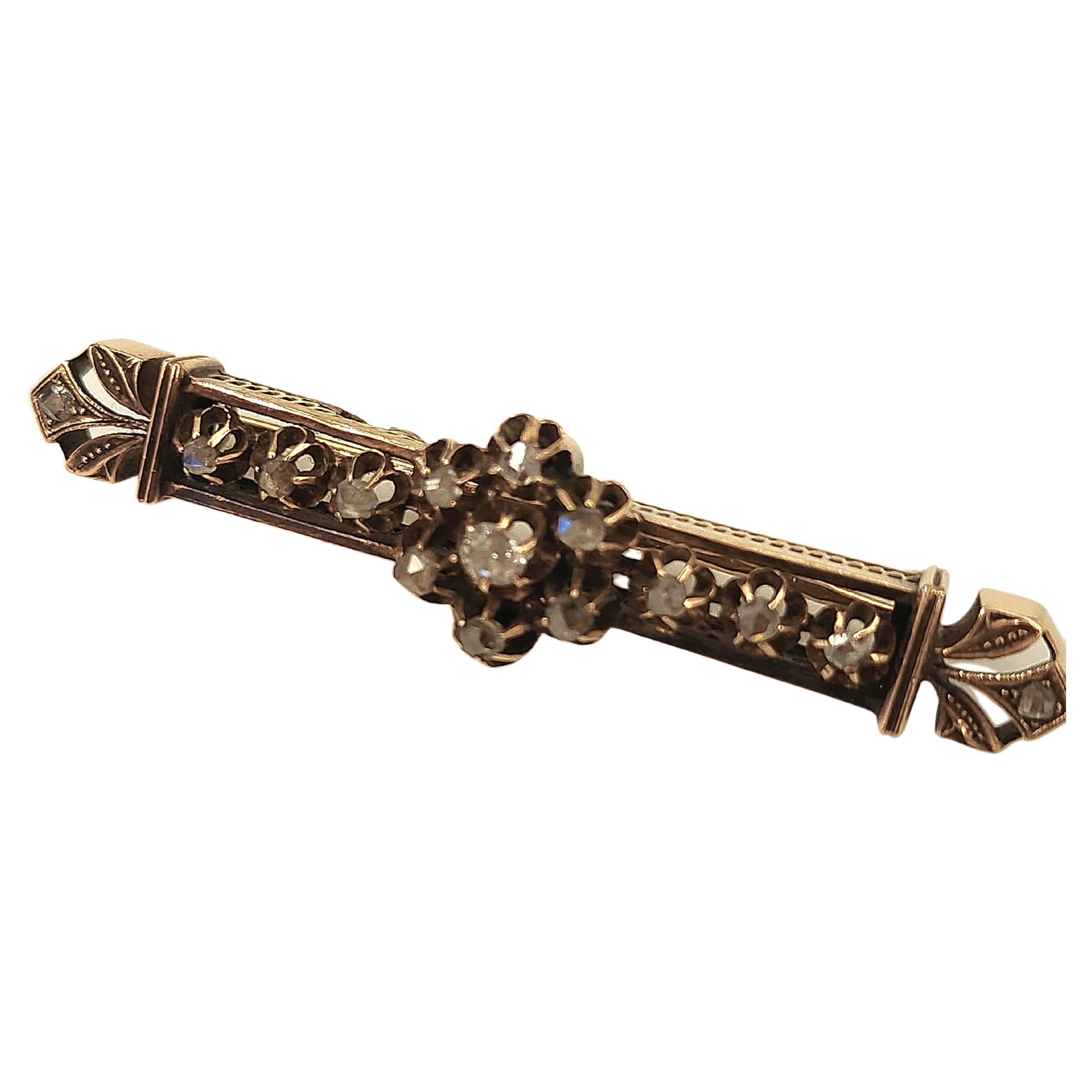 Antique 1880s Rose Cut Diamond Russian Gold Brooch For Sale 1