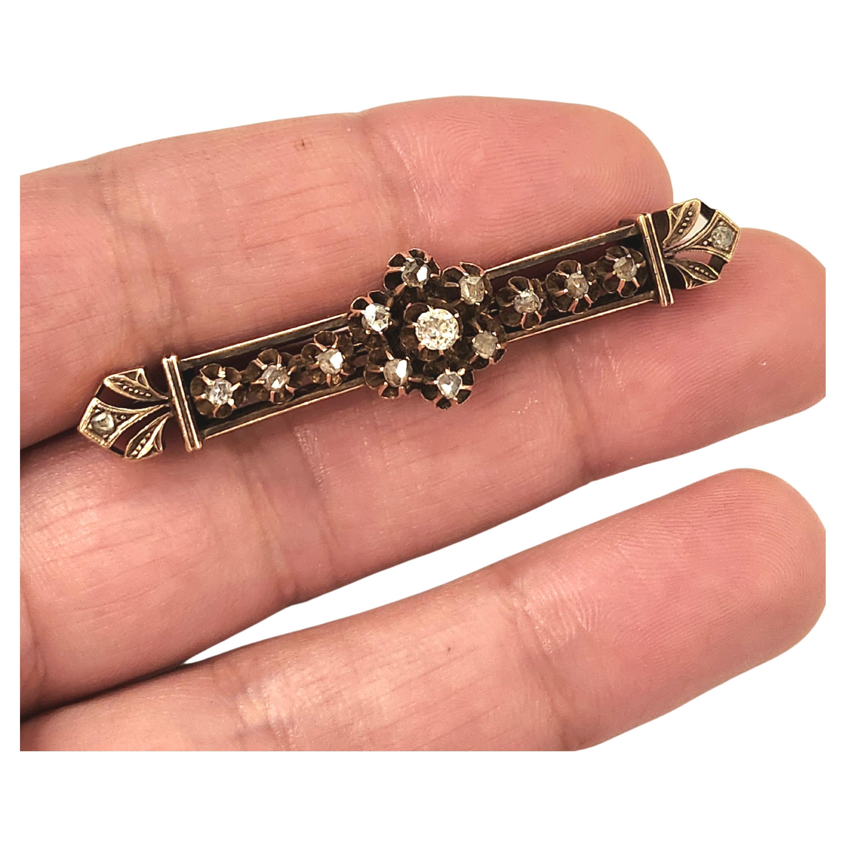 Antique 1880s Rose Cut Diamond Russian Gold Brooch For Sale 2