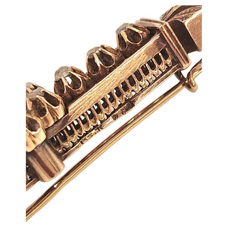 Antique 14k Gold Russian Rose Cut Diamond Brooch For Sale at 1stDibs