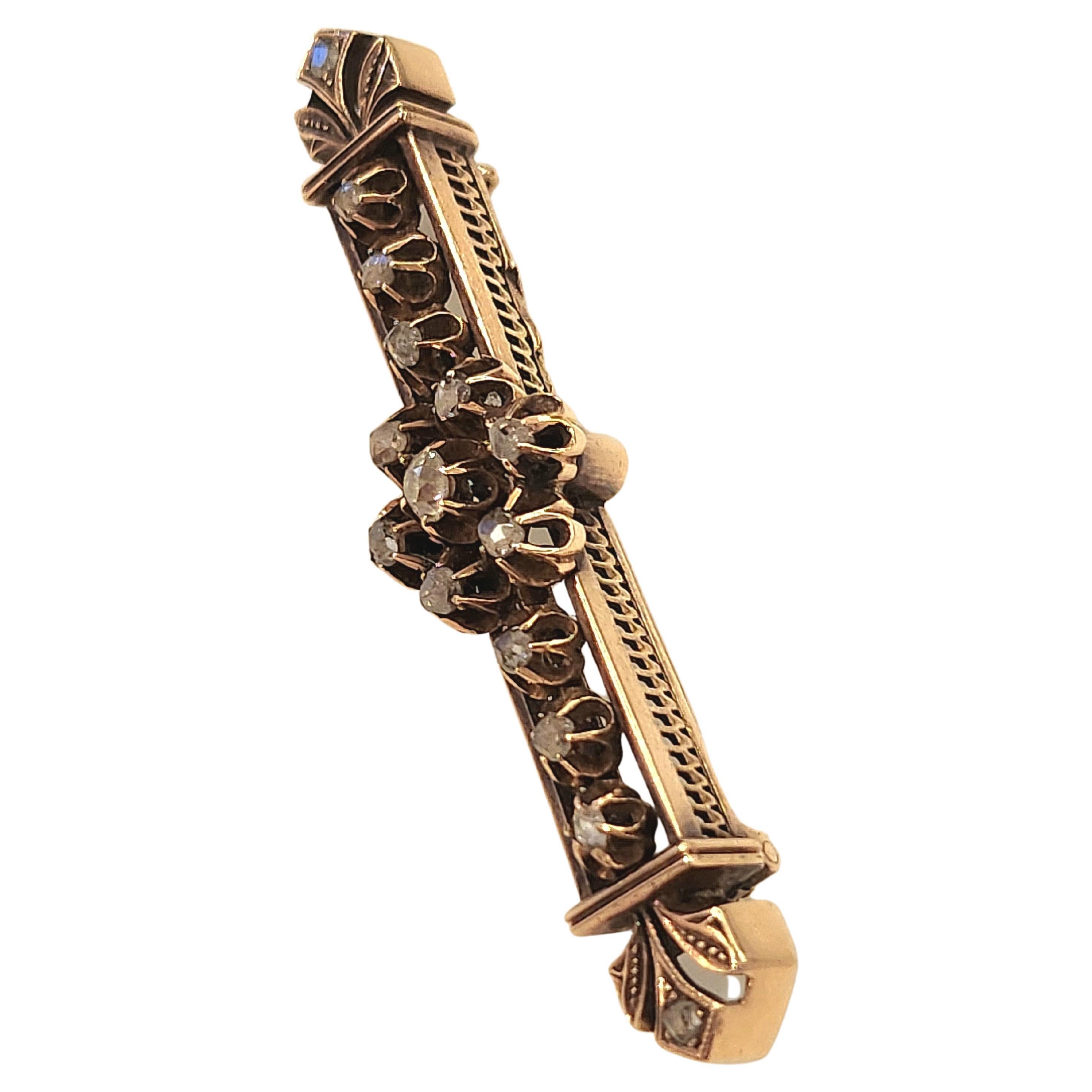 Antica spilla in oro russo con diamante taglio rosa del 1880 in vendita 6