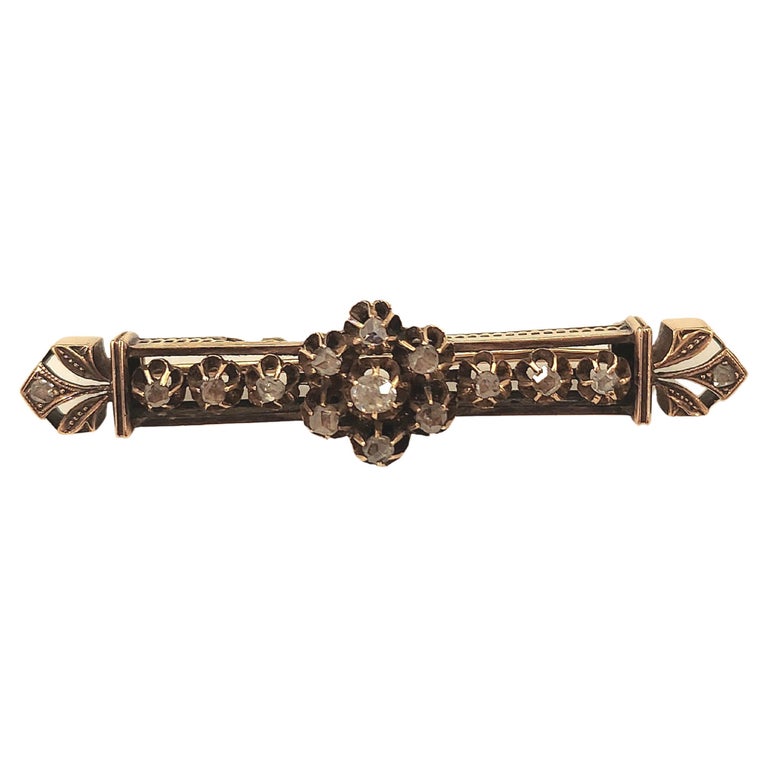Antique 14k Gold Russian Rose Cut Diamond Brooch For Sale at 1stDibs