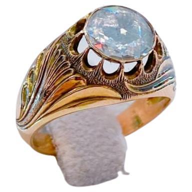 Anillo Solitario Antiguo de Oro Ruso con Diamantes talla Rosa en Bueno Estado en Cairo, EG