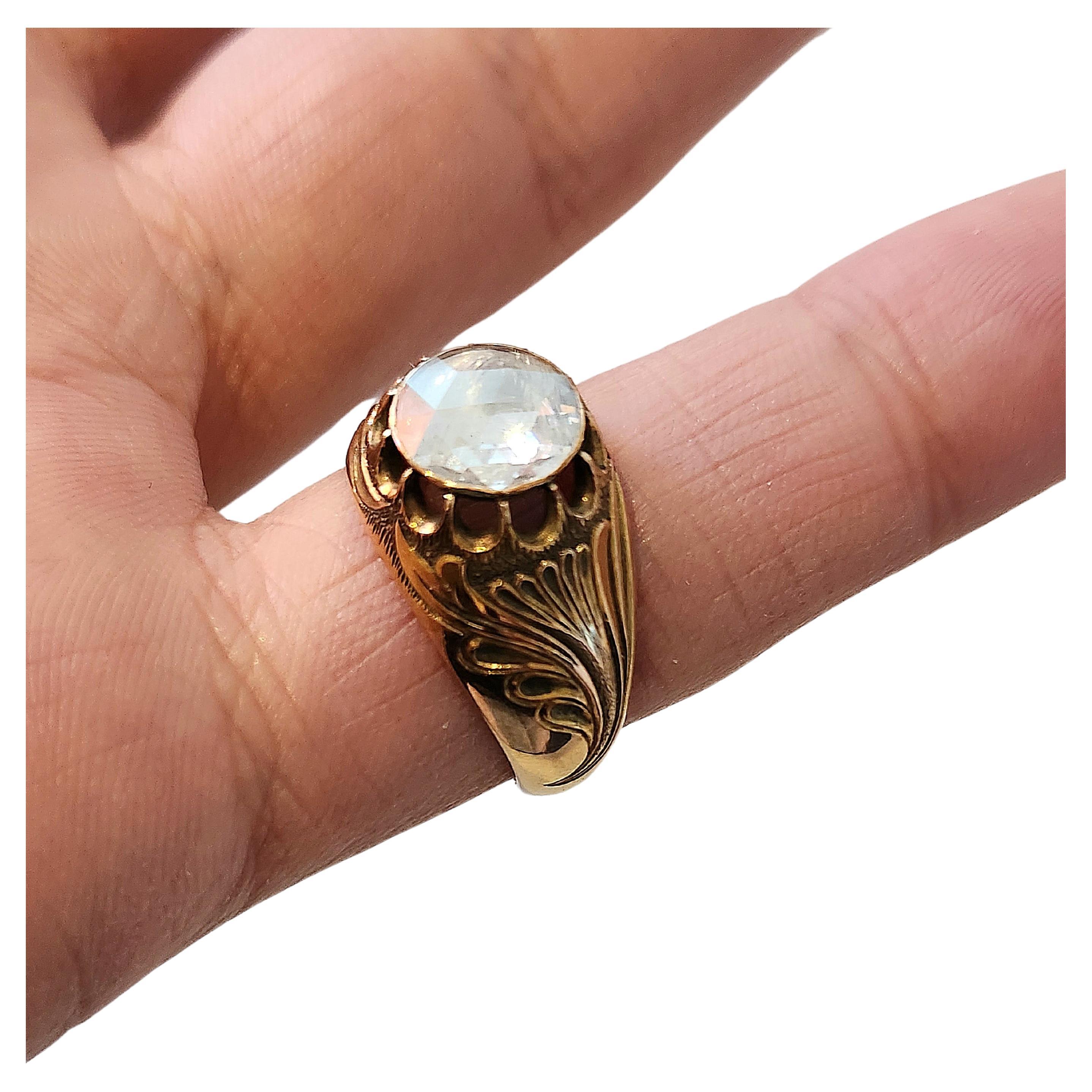 Antique Rose Cut Diamond Russian Gold Solitare Ring For Sale 1
