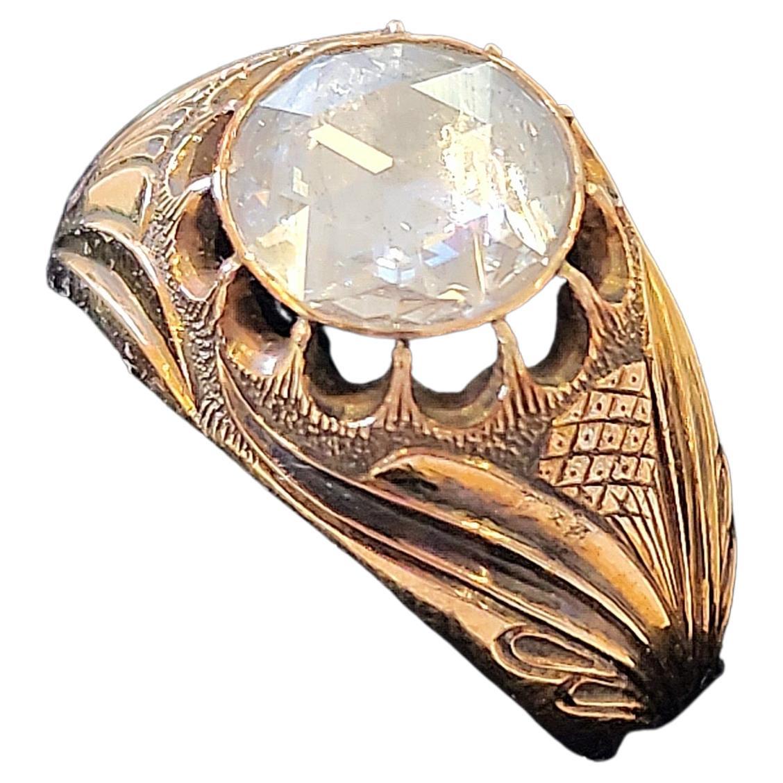Anillo Solitario Antiguo de Oro Ruso con Diamantes talla Rosa 6