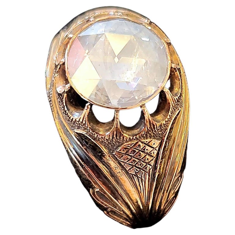 Antique 14k Gold Russian Rose Cut Diamond Solitare For Sale at 1stDibs