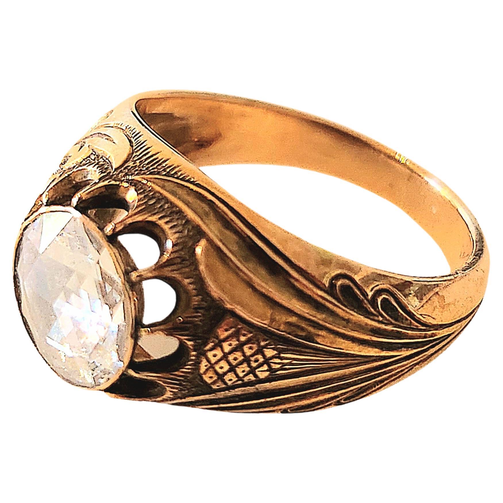 Anillo Solitario Antiguo de Oro Ruso con Diamantes talla Rosa 1