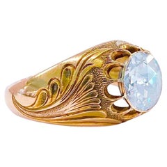Anillo Solitario Antiguo de Oro Ruso con Diamantes talla Rosa