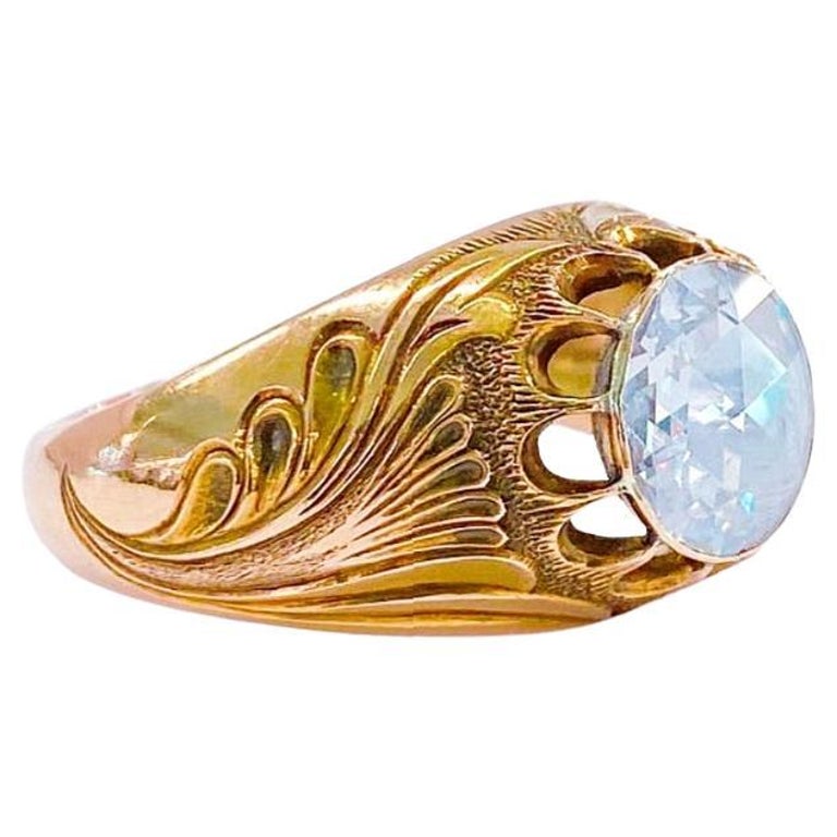 Antique 14k Gold Russian Rose Cut Diamond Solitare For Sale at 1stDibs