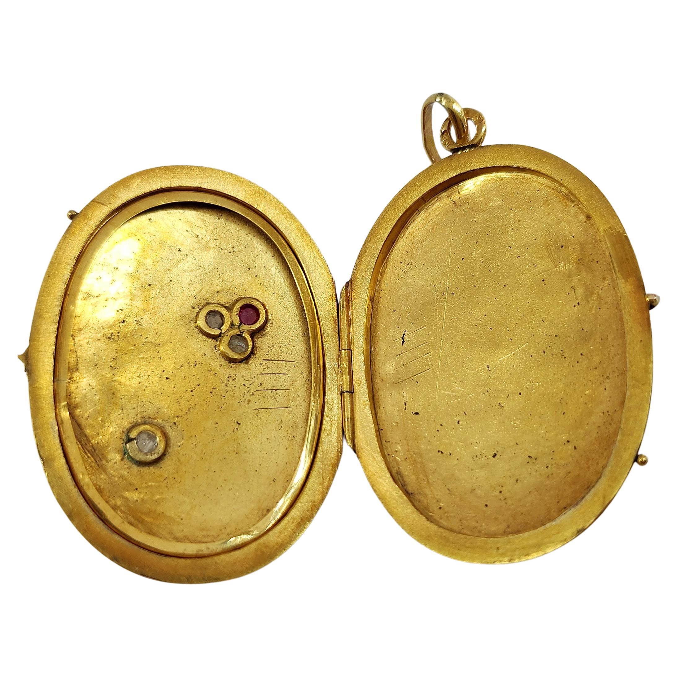 Women's or Men's Antique Russian Gold Locket Pendant For Sale