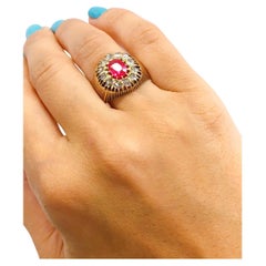 Antique Ruby And Rose Cut Diamond Russian Gold Ring
