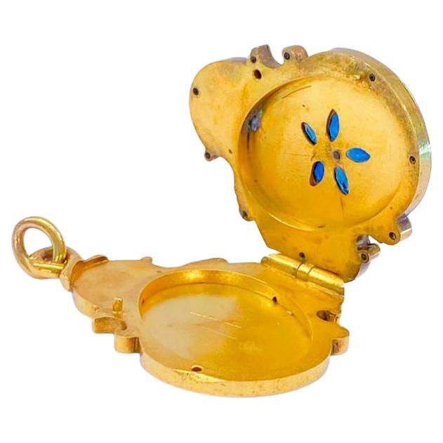 Women's Antique Sapphier Russian Gold Locket Pendant For Sale