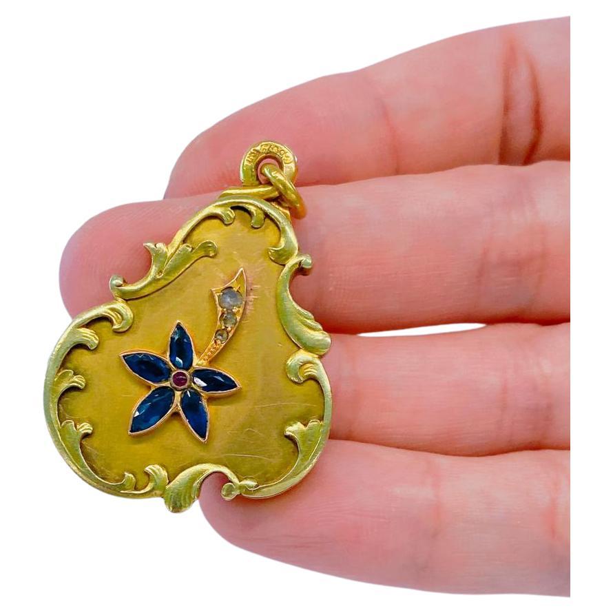 Antique Sapphier Russian Gold Locket Pendant For Sale 2