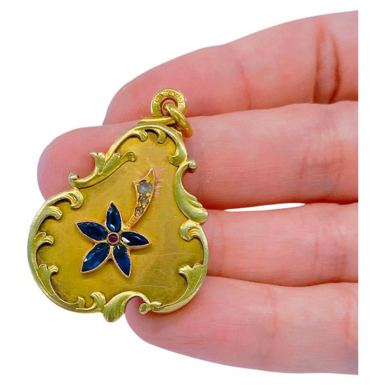 Antique 14k Gold Russian Sapphier Locket Pendant For Sale at 1stDibs
