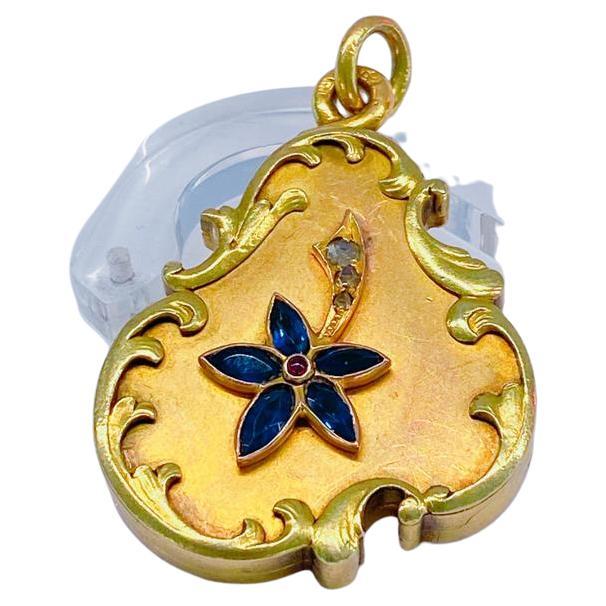 Antique Sapphier Russian Gold Locket Pendant For Sale 4