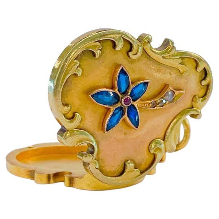 Antique 14k Gold Russian Sapphier Locket Pendant For Sale at 1stDibs
