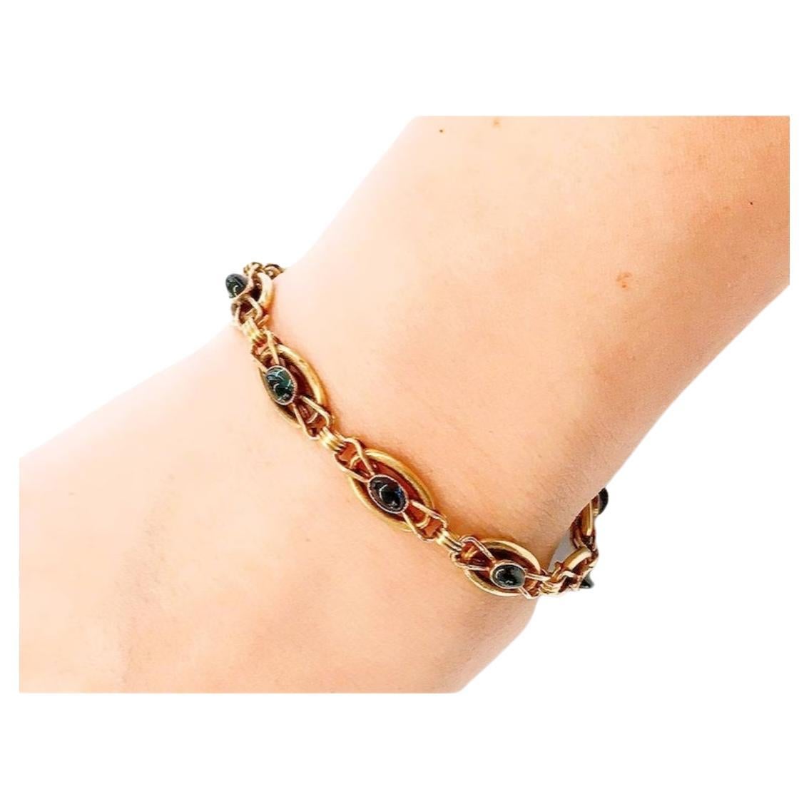 Antike 14k Gold russischen Gliederarmband mit blauen cobouchon Saphir jeder Stein Durchmesser messures 5,80mm×3,35mm und insgesamt Armband Gewicht 12,50 Gramm und Gesamtlänge 21cm Halle markiert 56 kaiserlichen russischen Goldstandard 