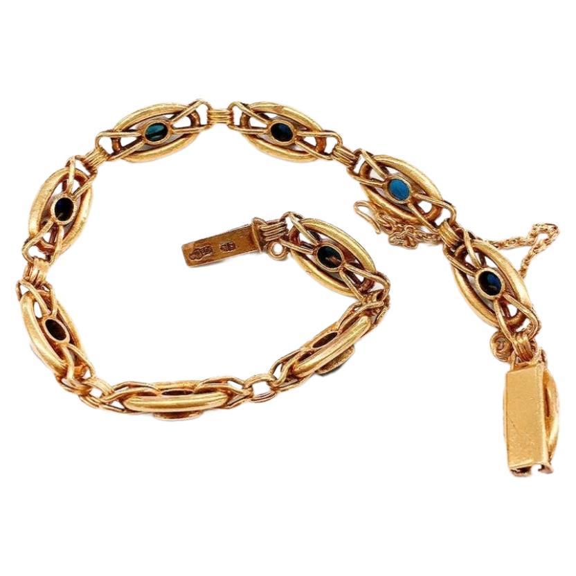 Antique Sapphire Russian Gold Link Bracelet  In Good Condition For Sale In Cairo, EG