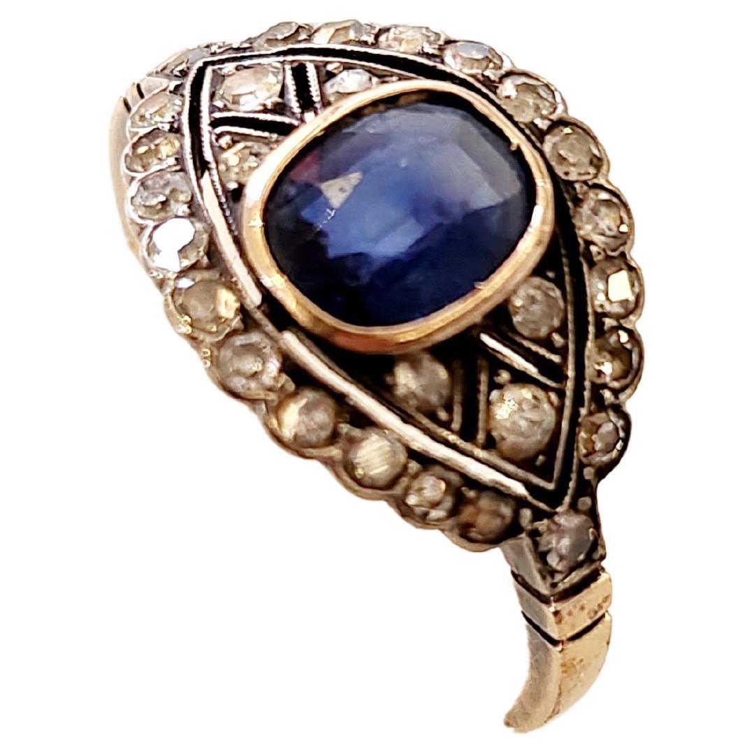 Women's or Men's Antique Sapphire And Diamond Gold Ring For Sale