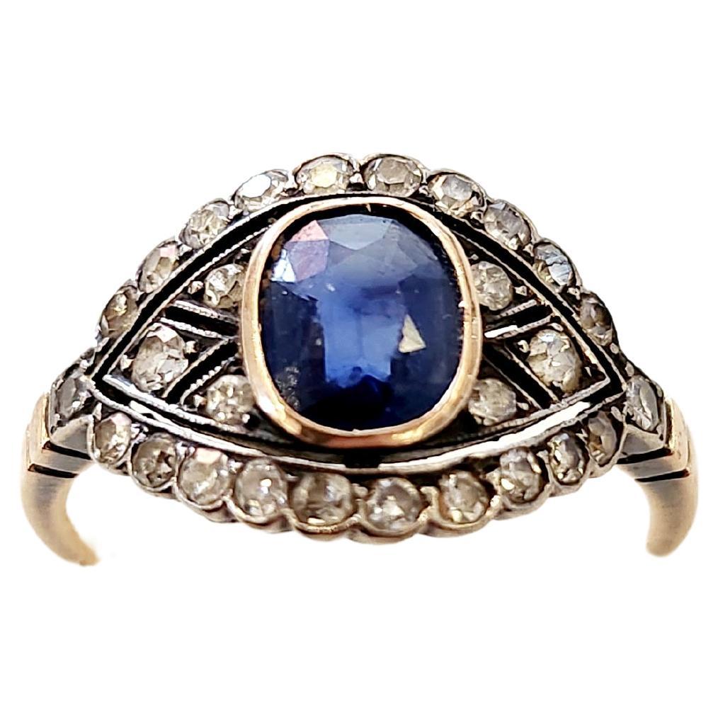 Vintage 14k Gold Russian Emerald Diamond Ring For Sale at 1stDibs