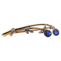 Faberge Antique 14k Gold Russian Sappire and Diamond Brooch