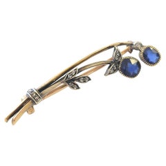 Faberge Antique 14k Gold Russian Sappire and Diamond Brooch