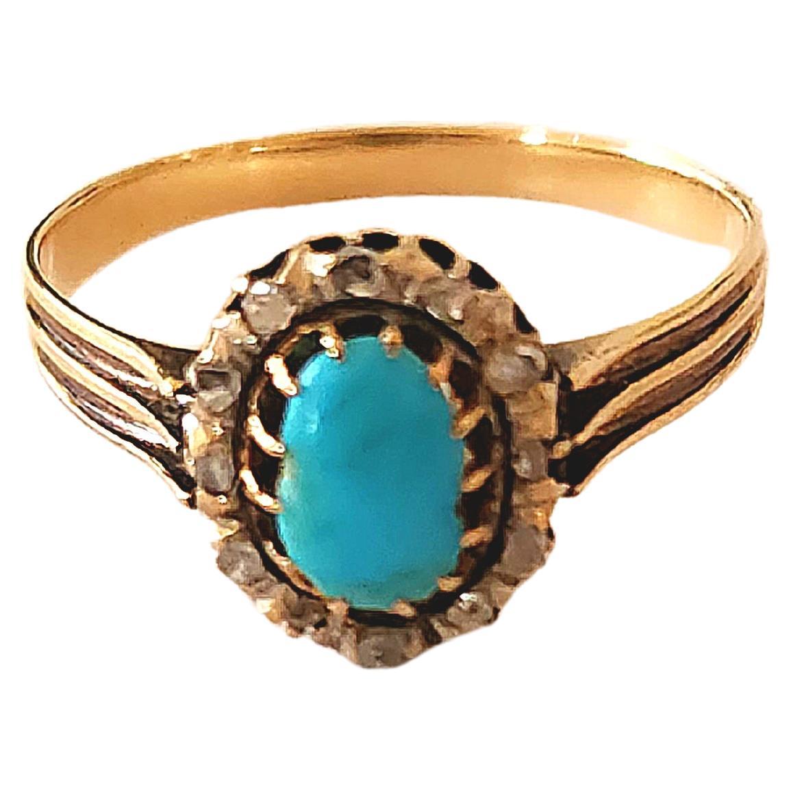 Antique 1880s Turquoise Russian Gold Ring In Good Condition For Sale In Cairo, EG