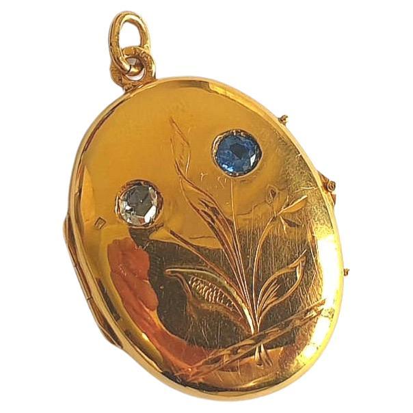Antiker Saphir und Diamant Medaillon-Anhänger 1