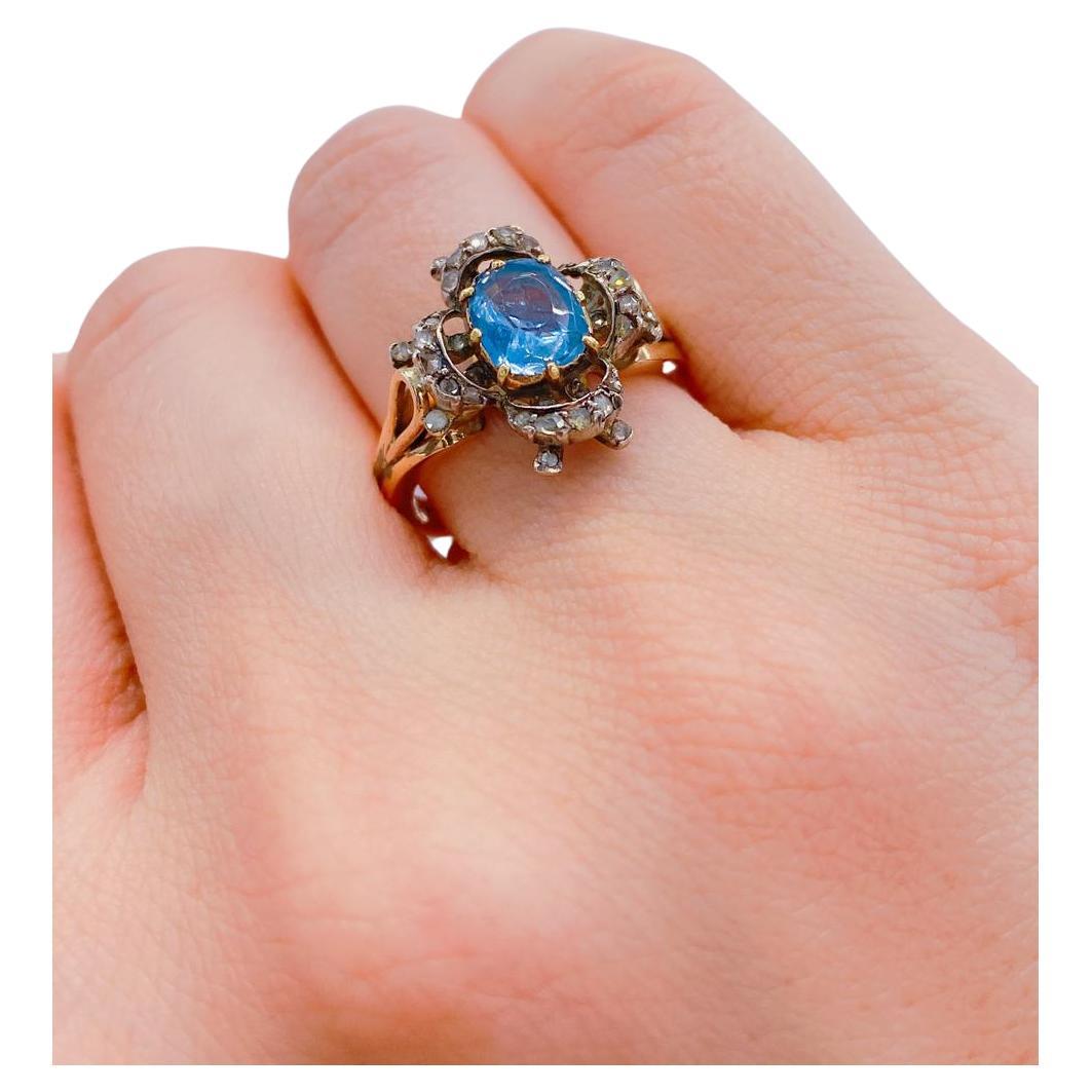 Women's Antique Sapphire And Diamond Gold Ring For Sale