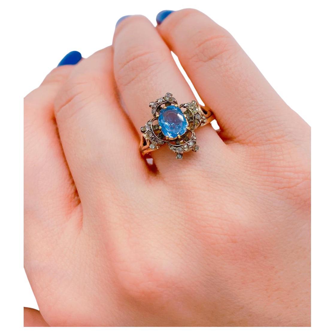 Antique Sapphire And Diamond Gold Ring For Sale 1