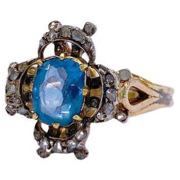 Antique Sapphire And Diamond Gold Ring In Good Condition For Sale In Cairo, EG