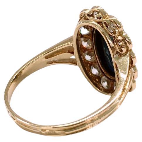 Antique Sapphire And Old Mine Cut Diamond Gold Ring For Sale 1