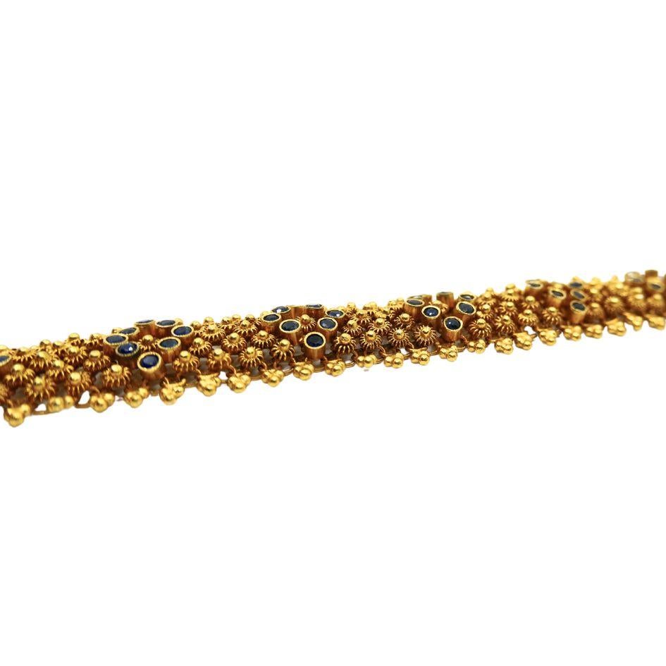 Antique 14k Gold Sapphire Bracelet Floral Design Bon état - En vente à Beverly Hills, CA