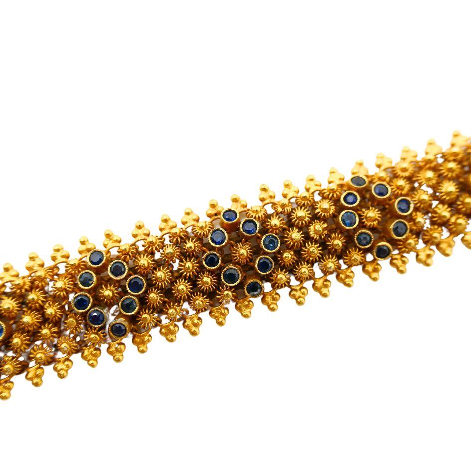 Antique 14k Gold Sapphire Bracelet Floral Design Pour femmes en vente