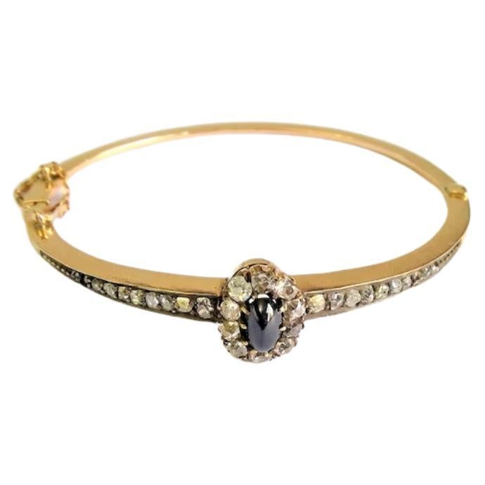 Antique Sapphire And Rose Cut Diamond Gold Bangle Braclete In Good Condition For Sale In Cairo, EG