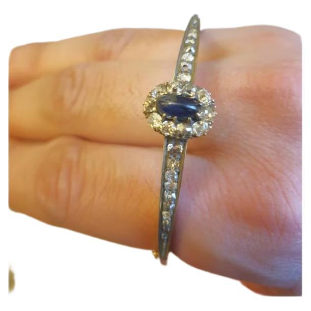 Women's Antique Sapphire And Rose Cut Diamond Gold Bangle Braclete For Sale