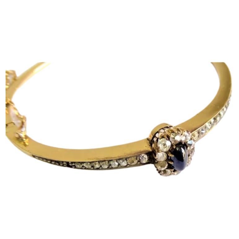 Antique Sapphire And Rose Cut Diamond Gold Bangle Braclete For Sale 1