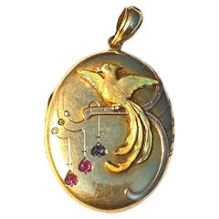 Antique Sapphire And Ruby Russian Gold Locket Pendant