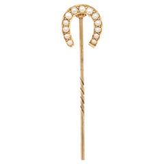 Antique 14k Gold & Seed Pearl Horseshoe Stickpin