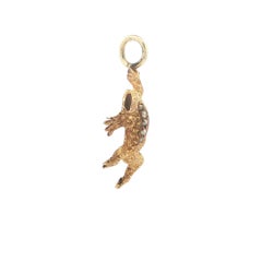 Antique 14k Gold Seed Pearls Detailed Salamander Gecko Lizard Charm Pendant
