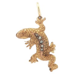 Antique 14k Gold Seed Pearls Detailed Salamander Gecko Lizard Charm Pendant