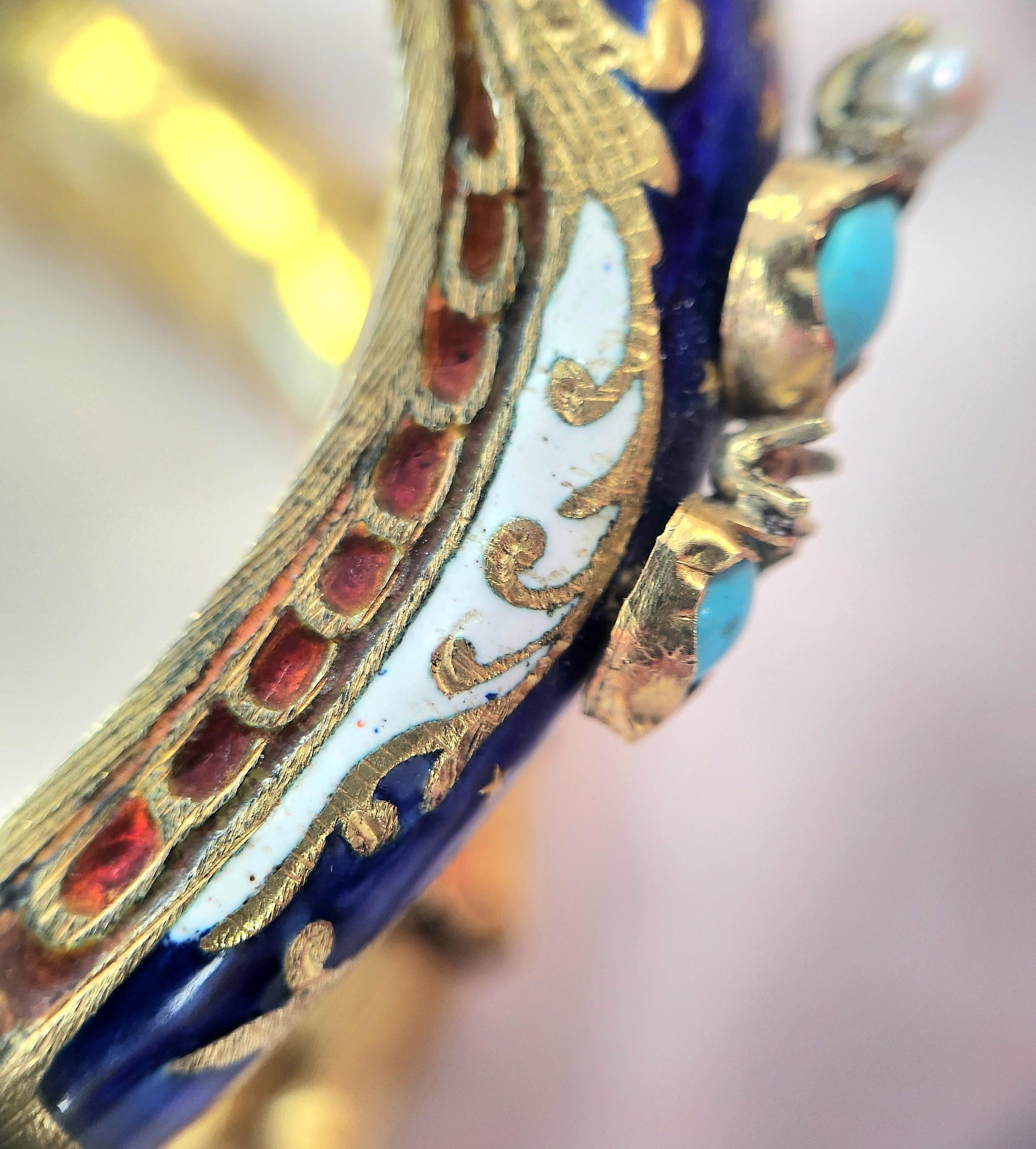 Antico bracciale a forma di serpente in oro 14K con turchese e perle In condizioni buone in vendita a Los Angeles, CA